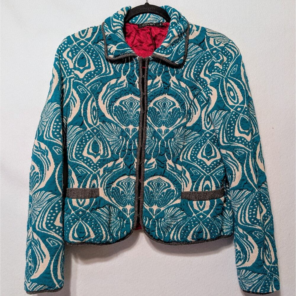 Coven Women's Teal Tapestry Jacquard Medium Jacket - Stunning!